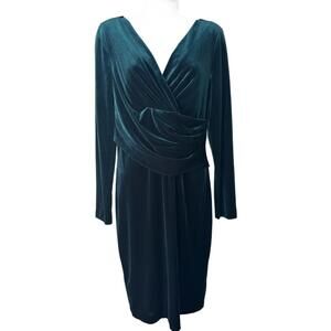 Vintage Kathryn Grace Womens Sz 8 Dark Green Velvet Draped Wrap Style Dress(1924